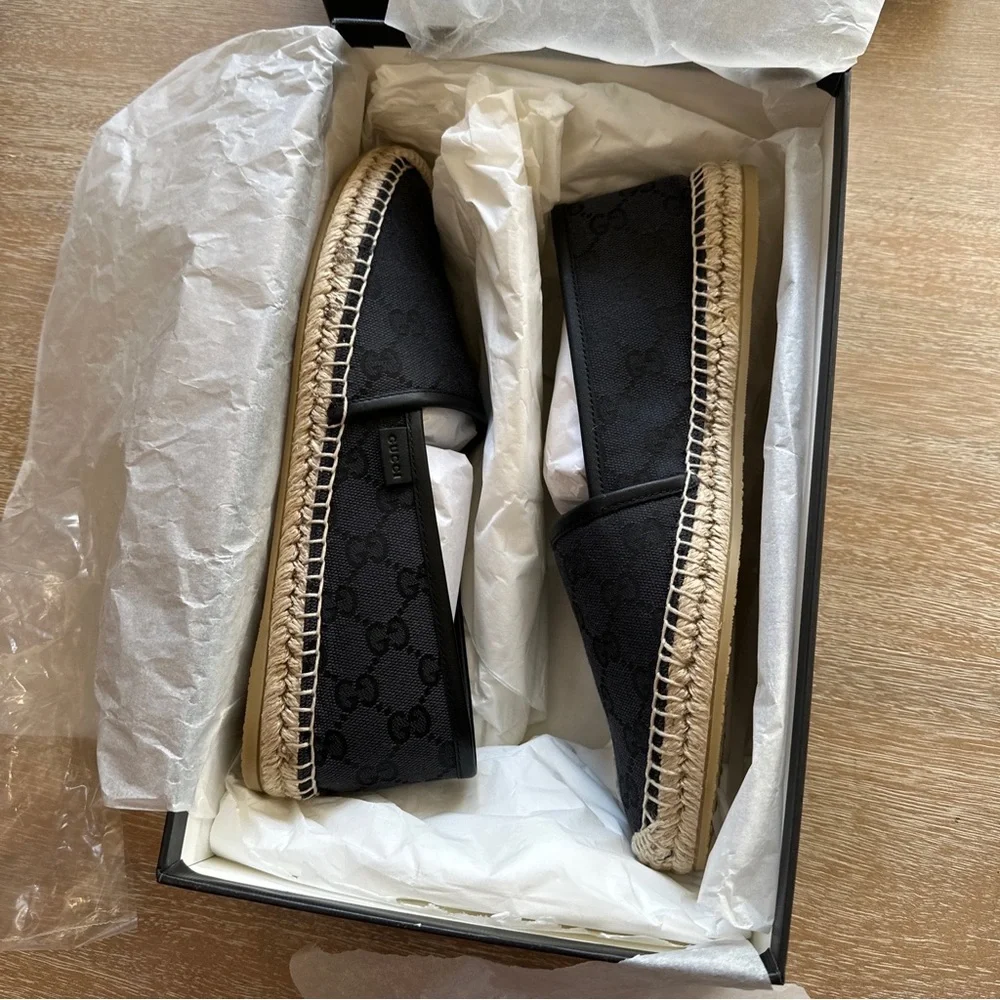Gucci GG Canvas Espadrille Black Size 39.5